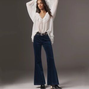 ANTHROPOLOGIE Pilcro Navy Blue Velvet Pull On Flare Pants 26